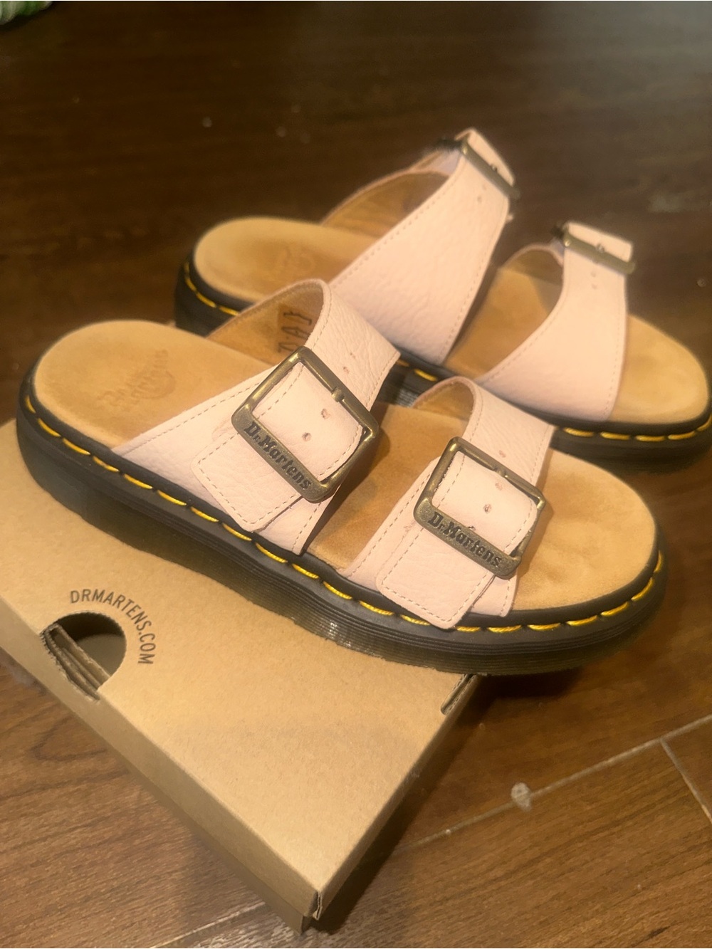 Dr. Martens Josef Powder Pink Dual Buckle Slide Sandals